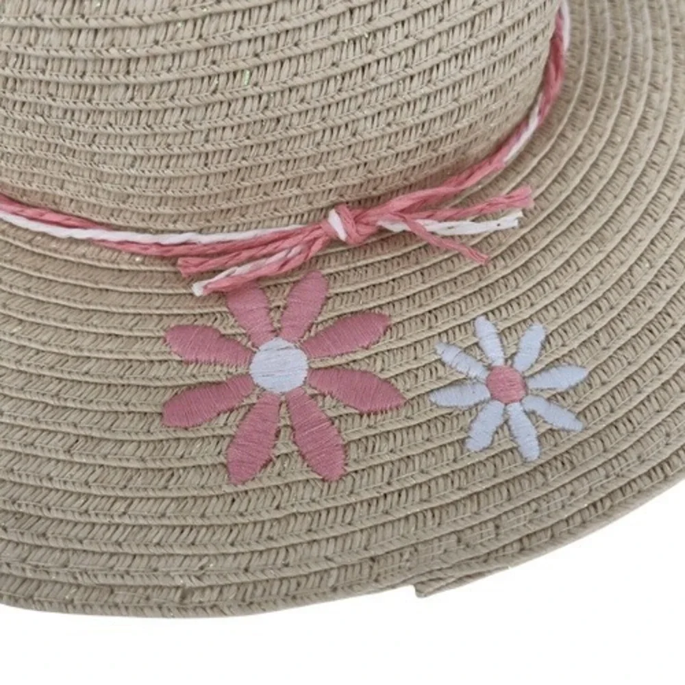 Laura Ashley‎ Girls Floral Embroidered Straw Sun Hat 4–6X